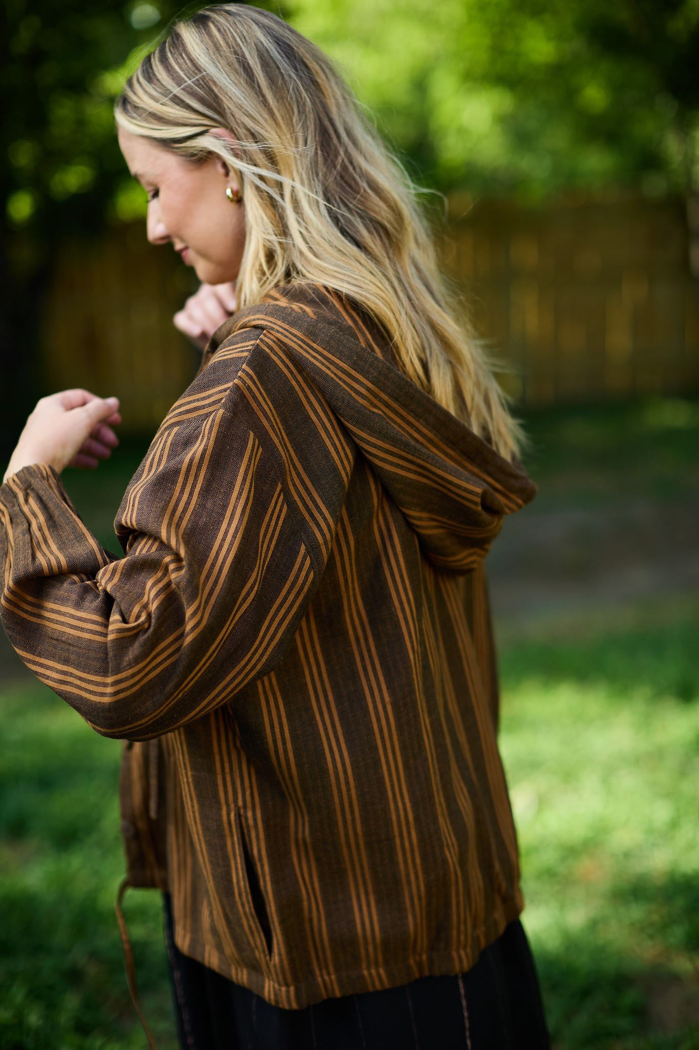 Maria Handwoven Cotton Jacket in Brown Stripe