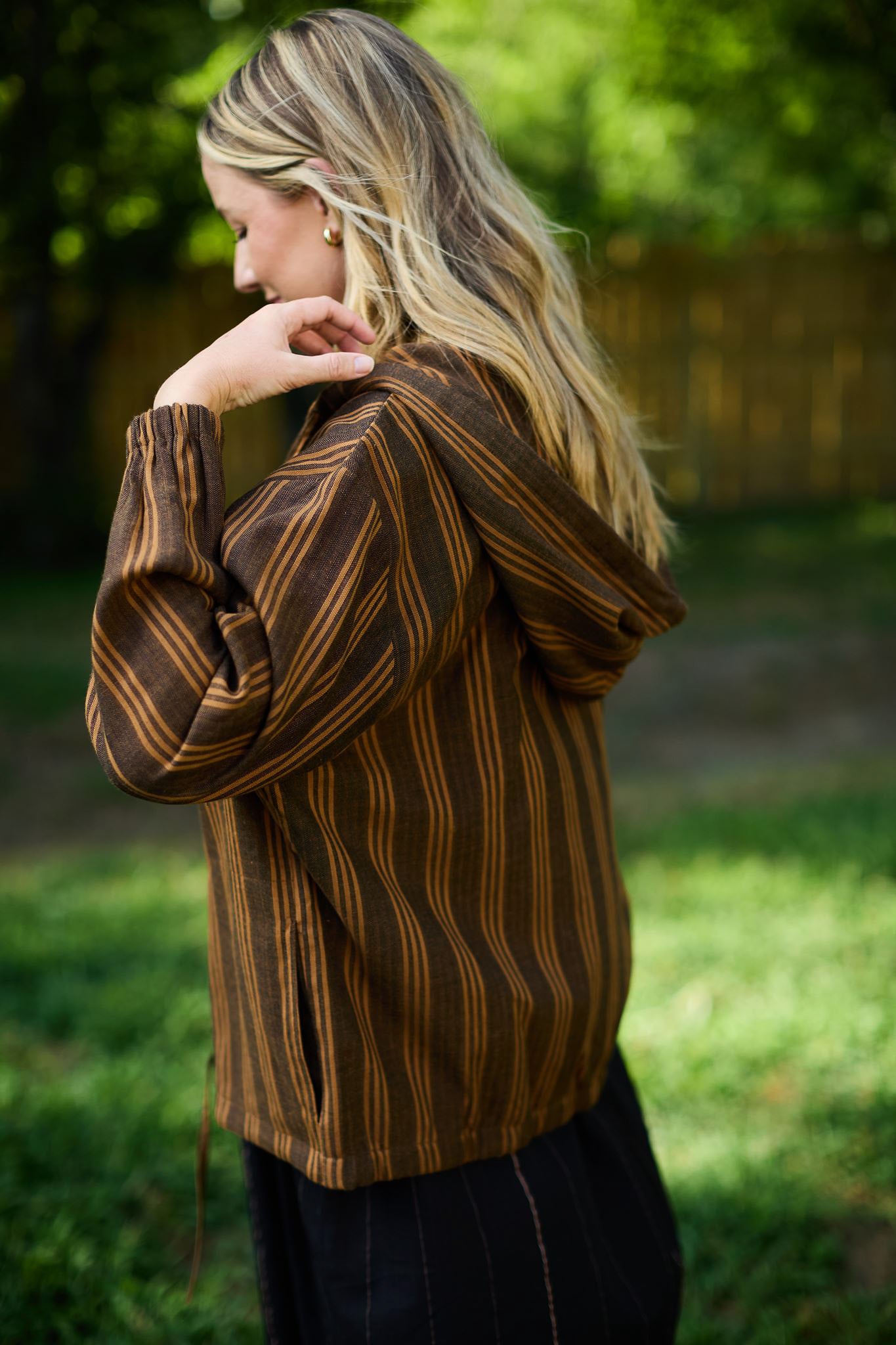 Maria Handwoven Cotton Jacket in Brown Stripe