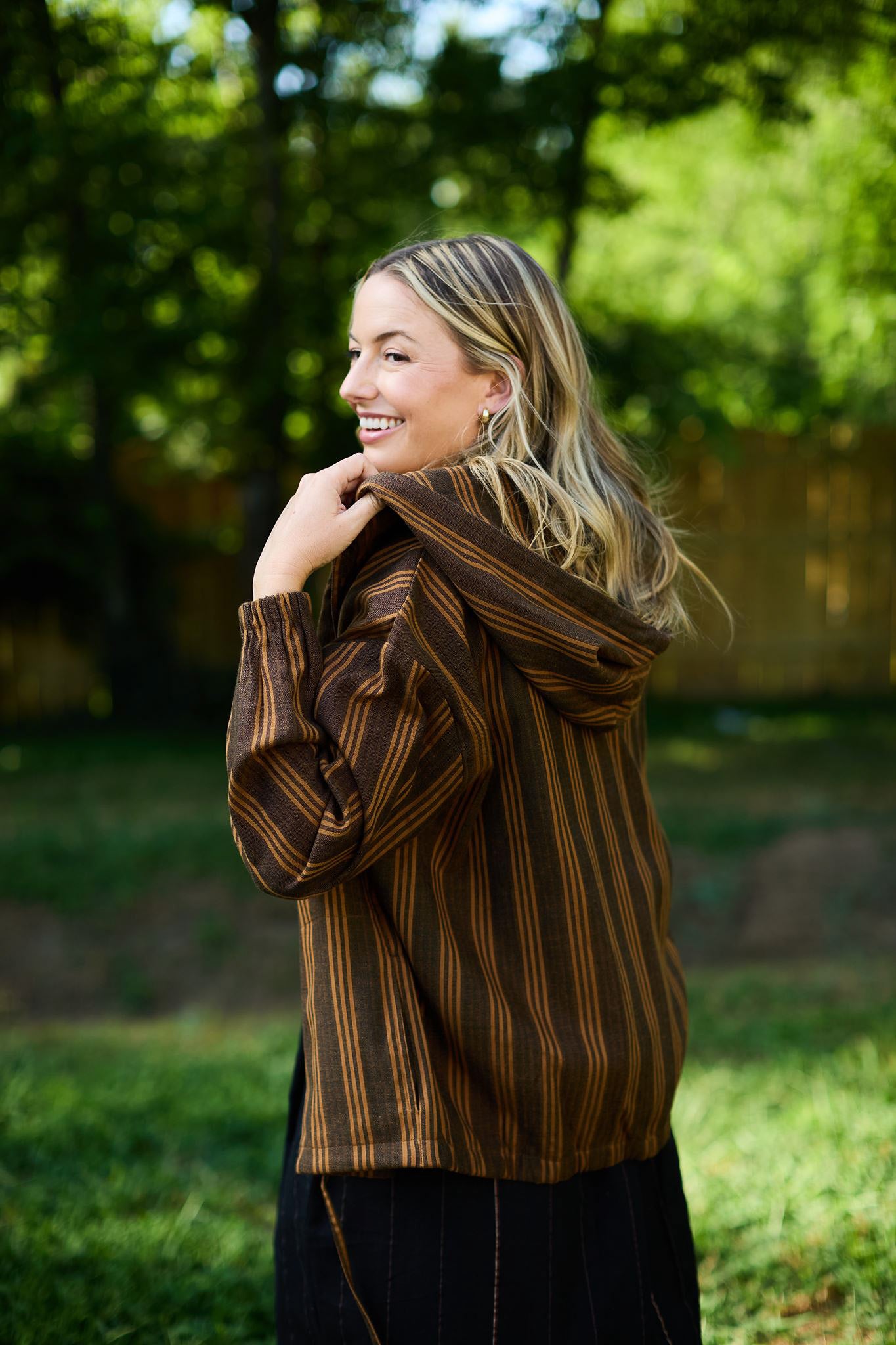 Maria Handwoven Cotton Jacket in Brown Stripe