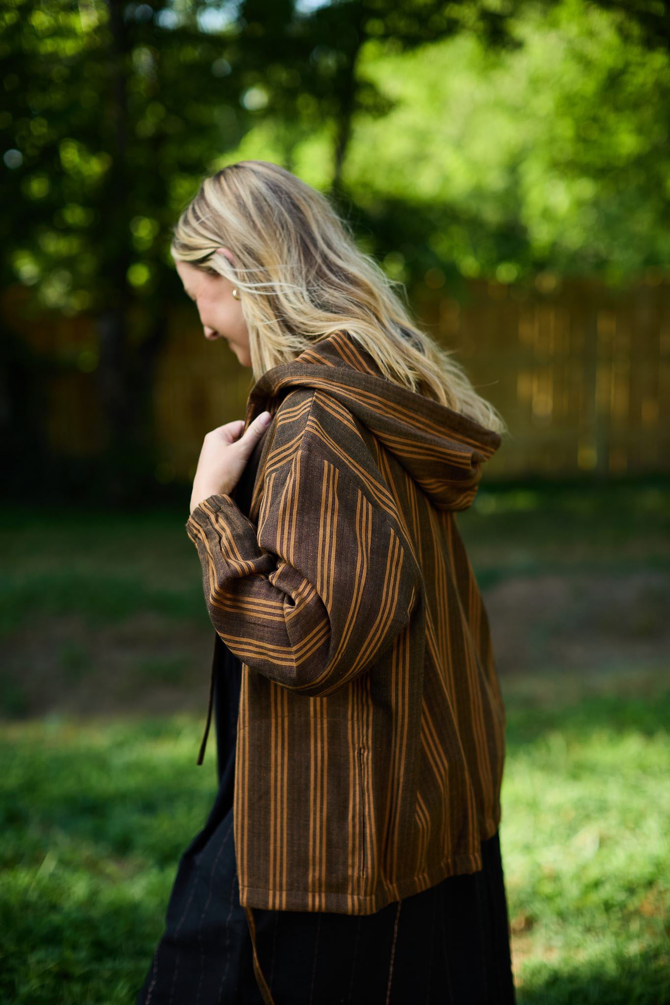 Maria Handwoven Cotton Jacket in Brown Stripe