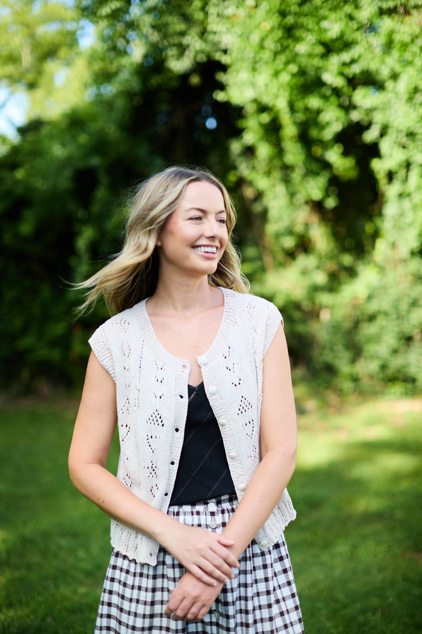 Maria Hand Knit Cotton Vest in Cream