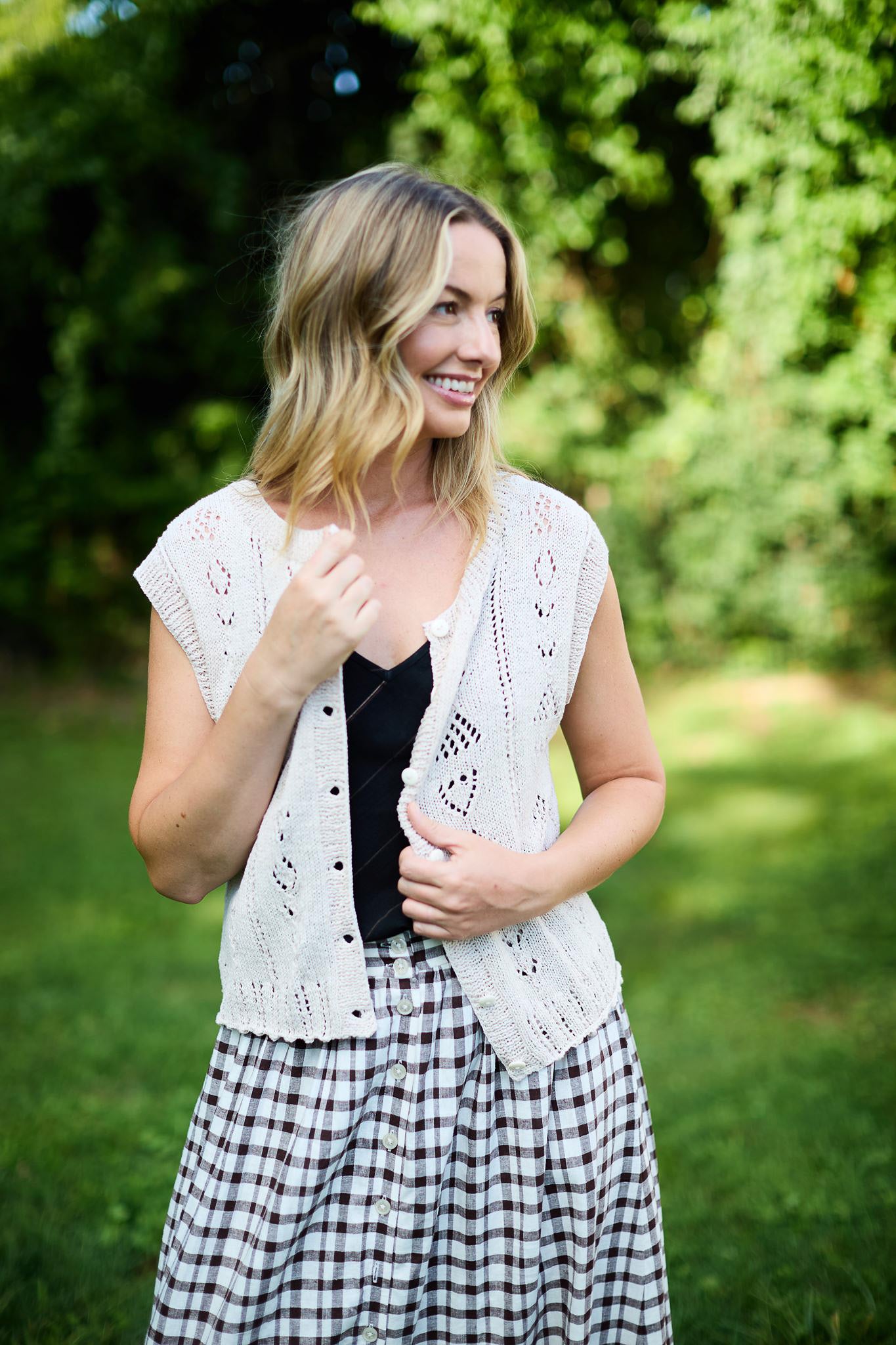 Maria Hand Knit Cotton Vest in Cream