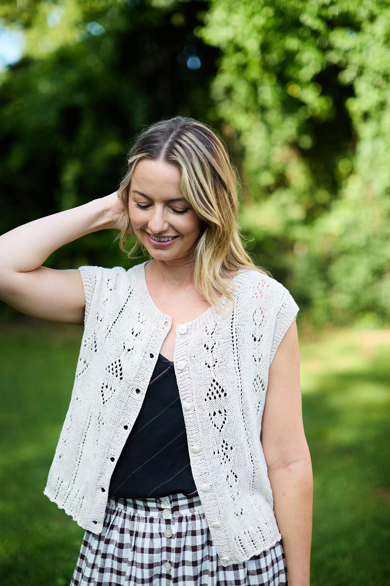 Maria Hand Knit Cotton Vest in Cream