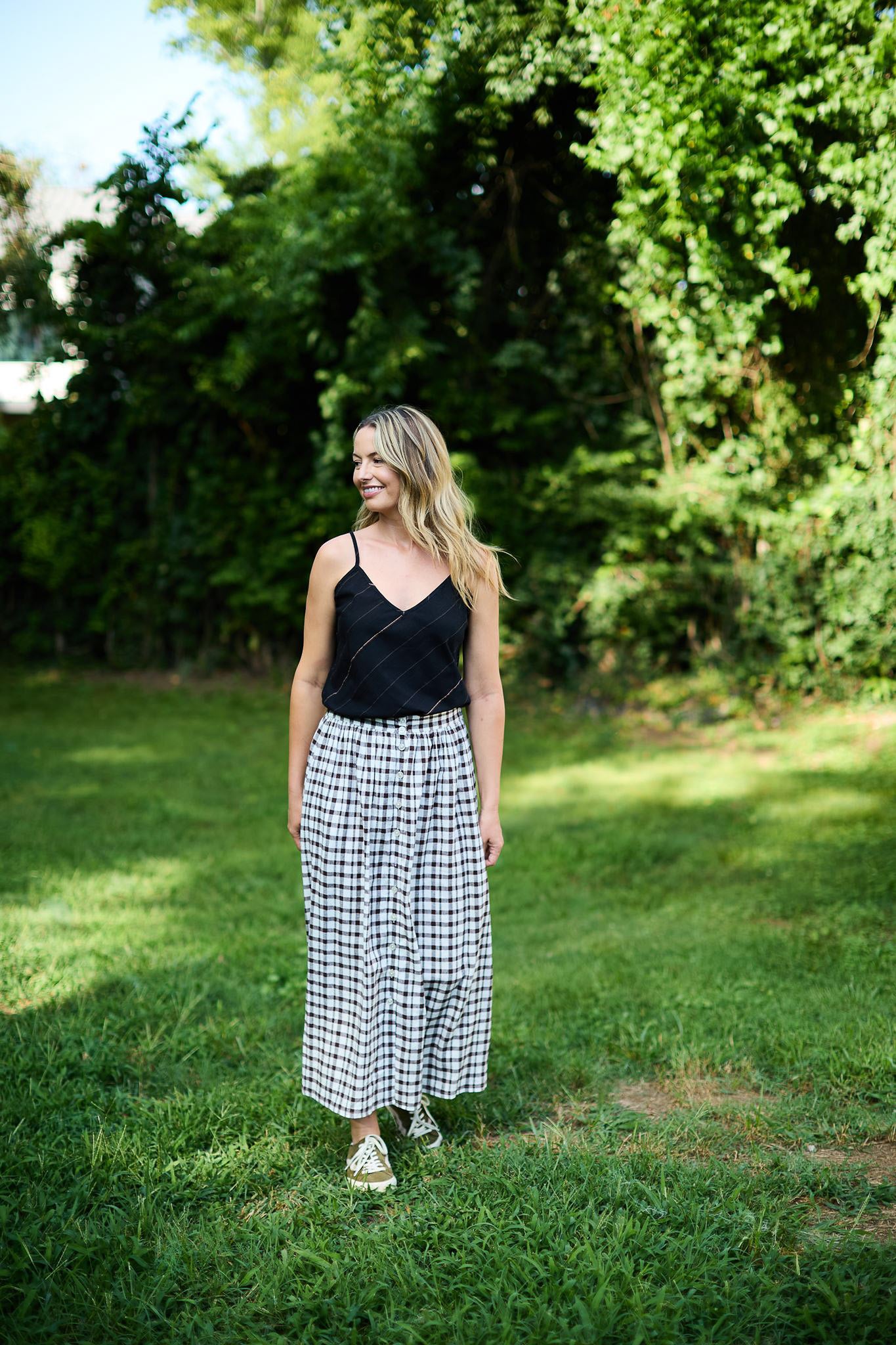 Bias Cut Tank in Black Handwoven Cotton