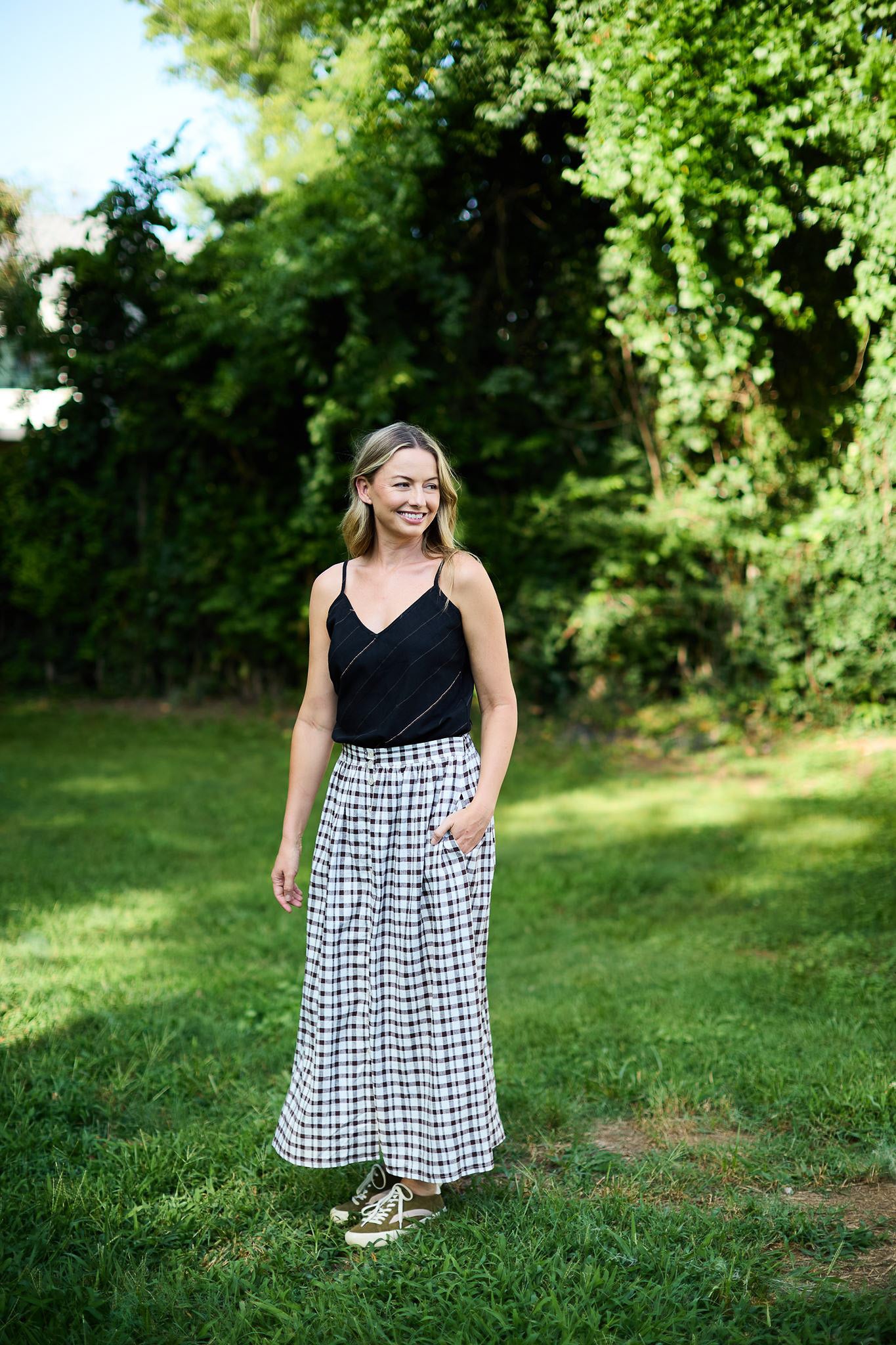 Bias Cut Tank in Black Handwoven Cotton