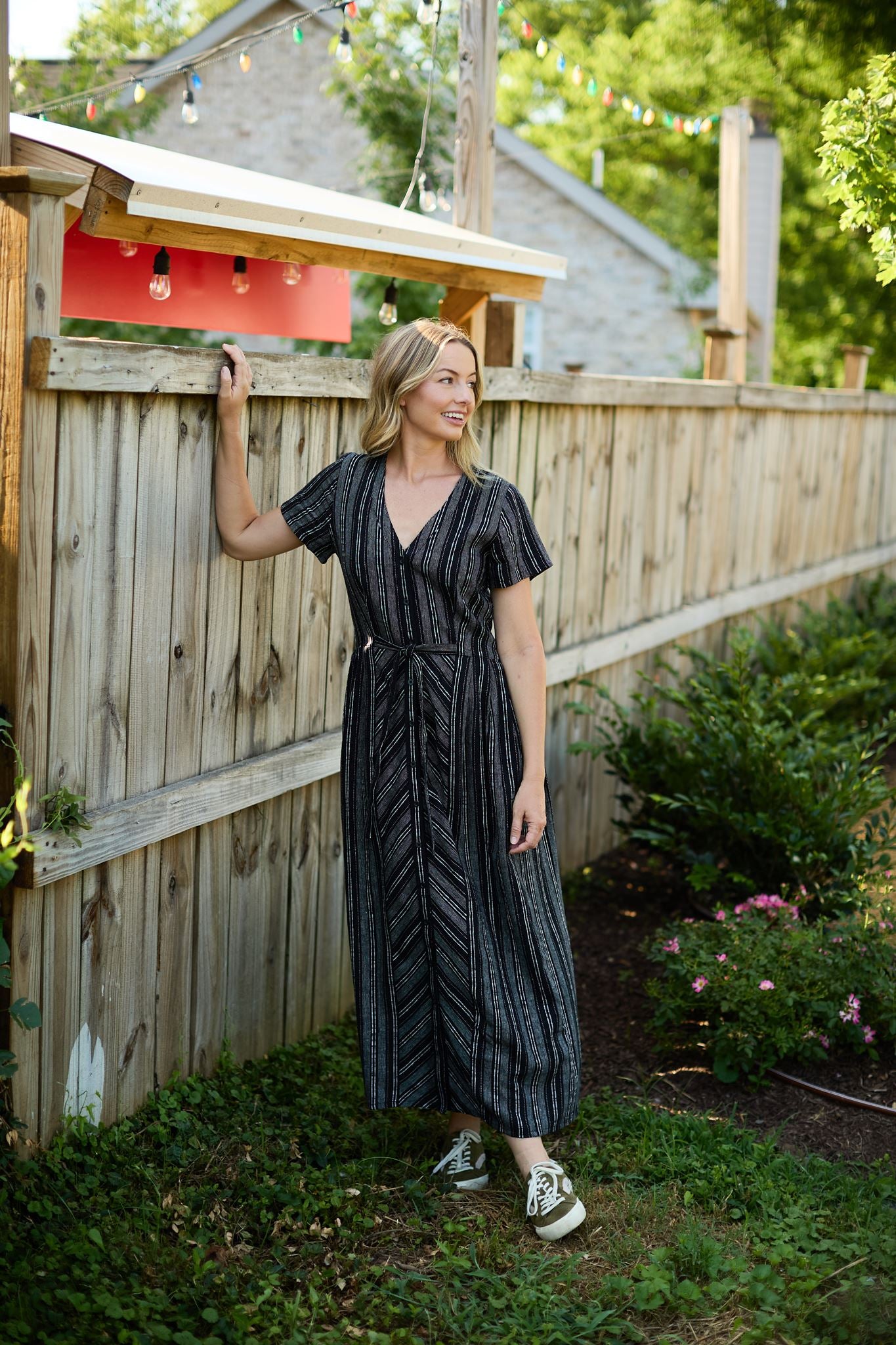 June Dress in Black and White Linen