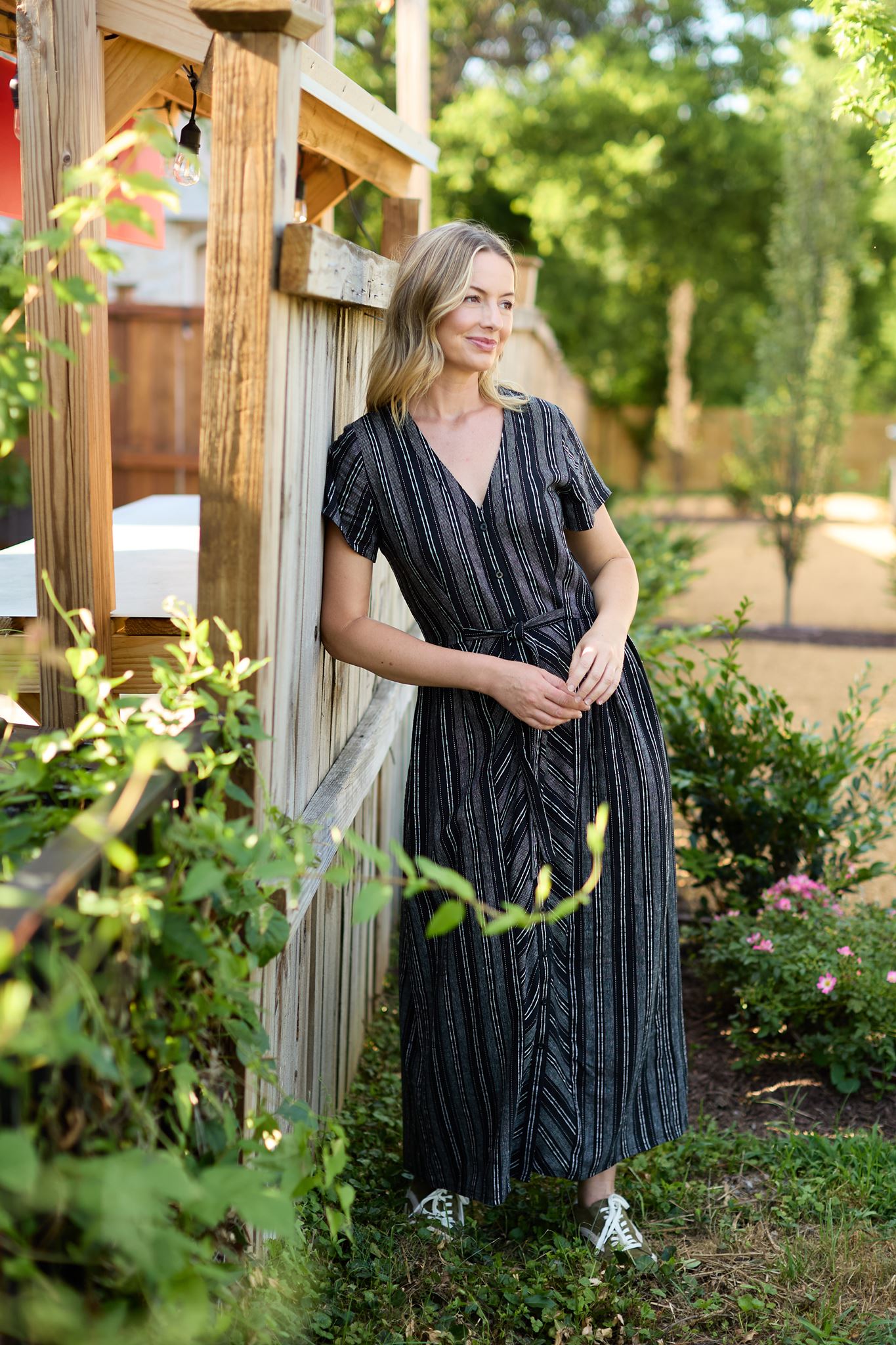 June Dress in Black and White Linen