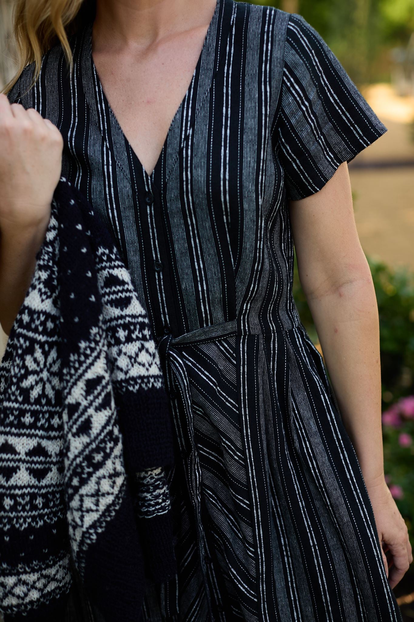 June Dress in Black and White Linen