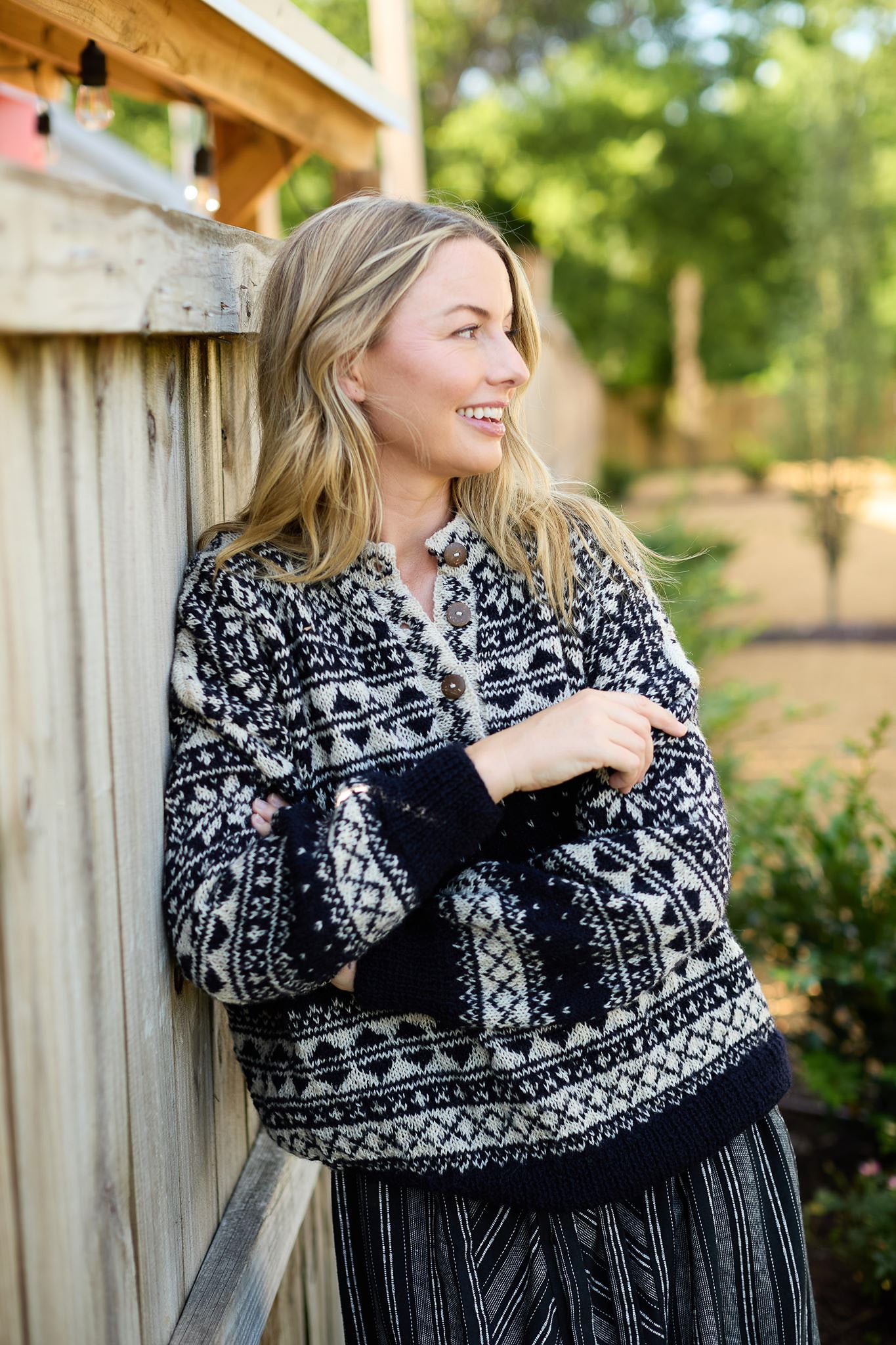 Imogene Oversized Wool Henley in Snowflake Print