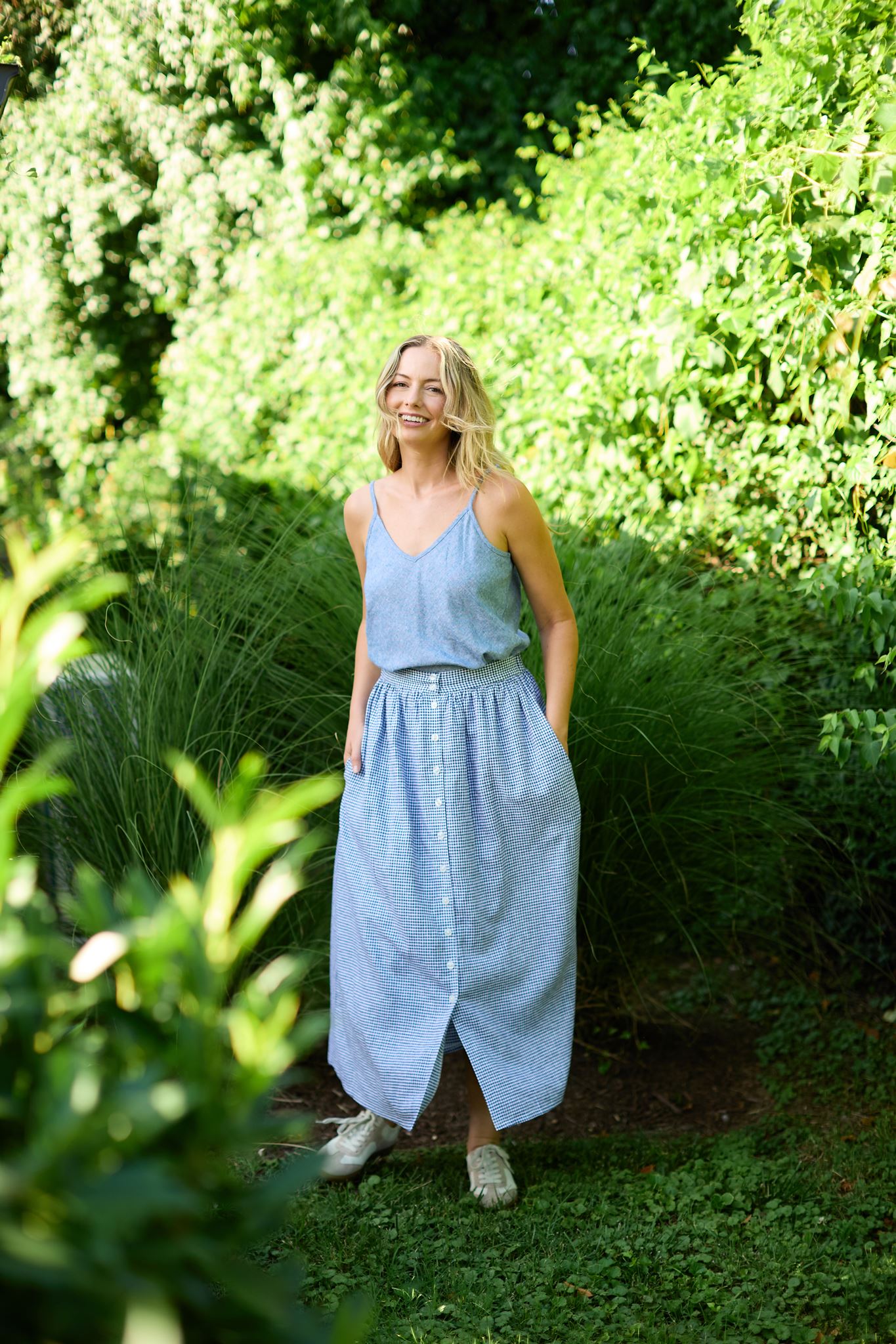 Linen Skirt Set in Light Blue Linen