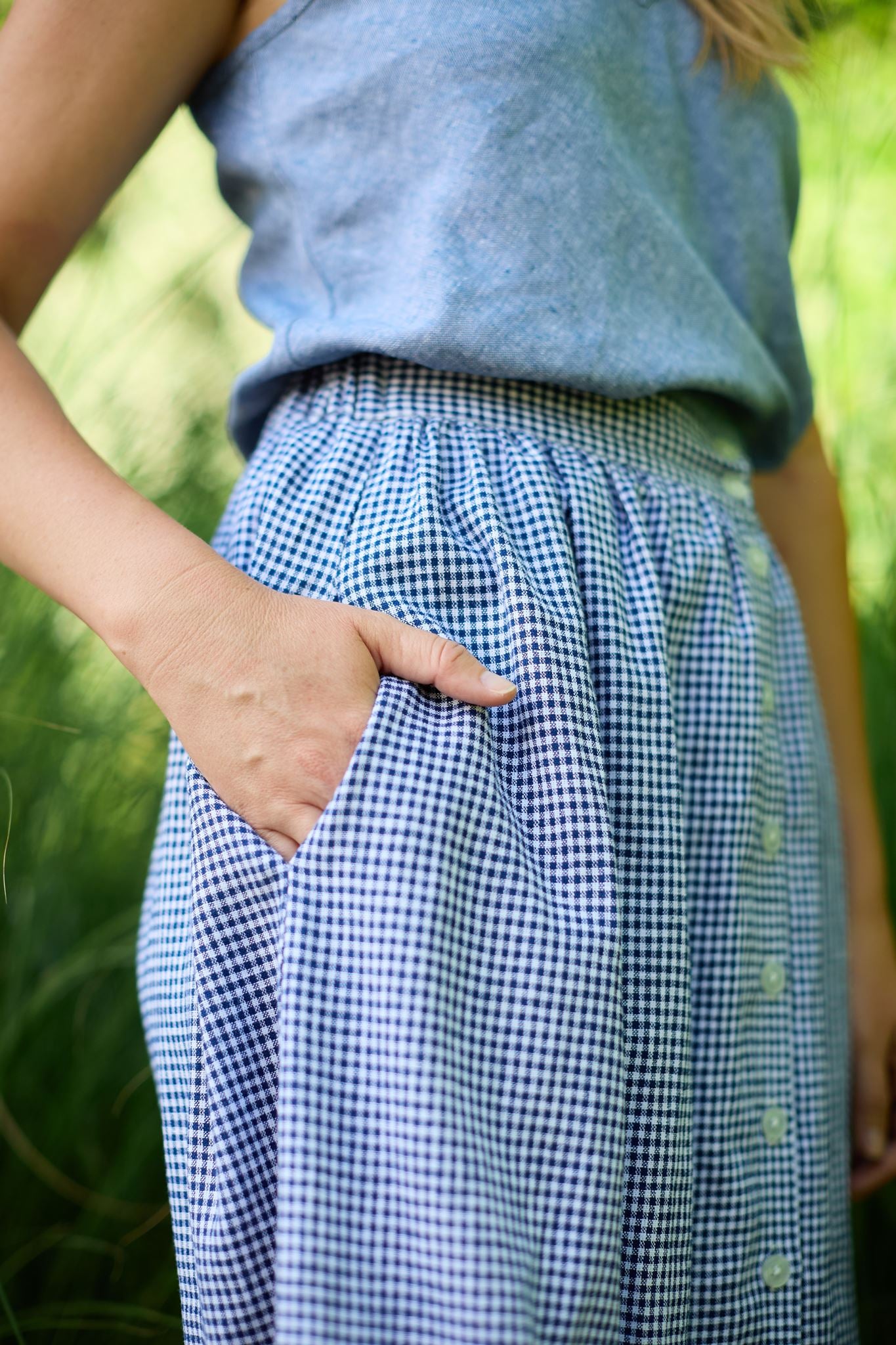 Linen Skirt Set in Light Blue Linen