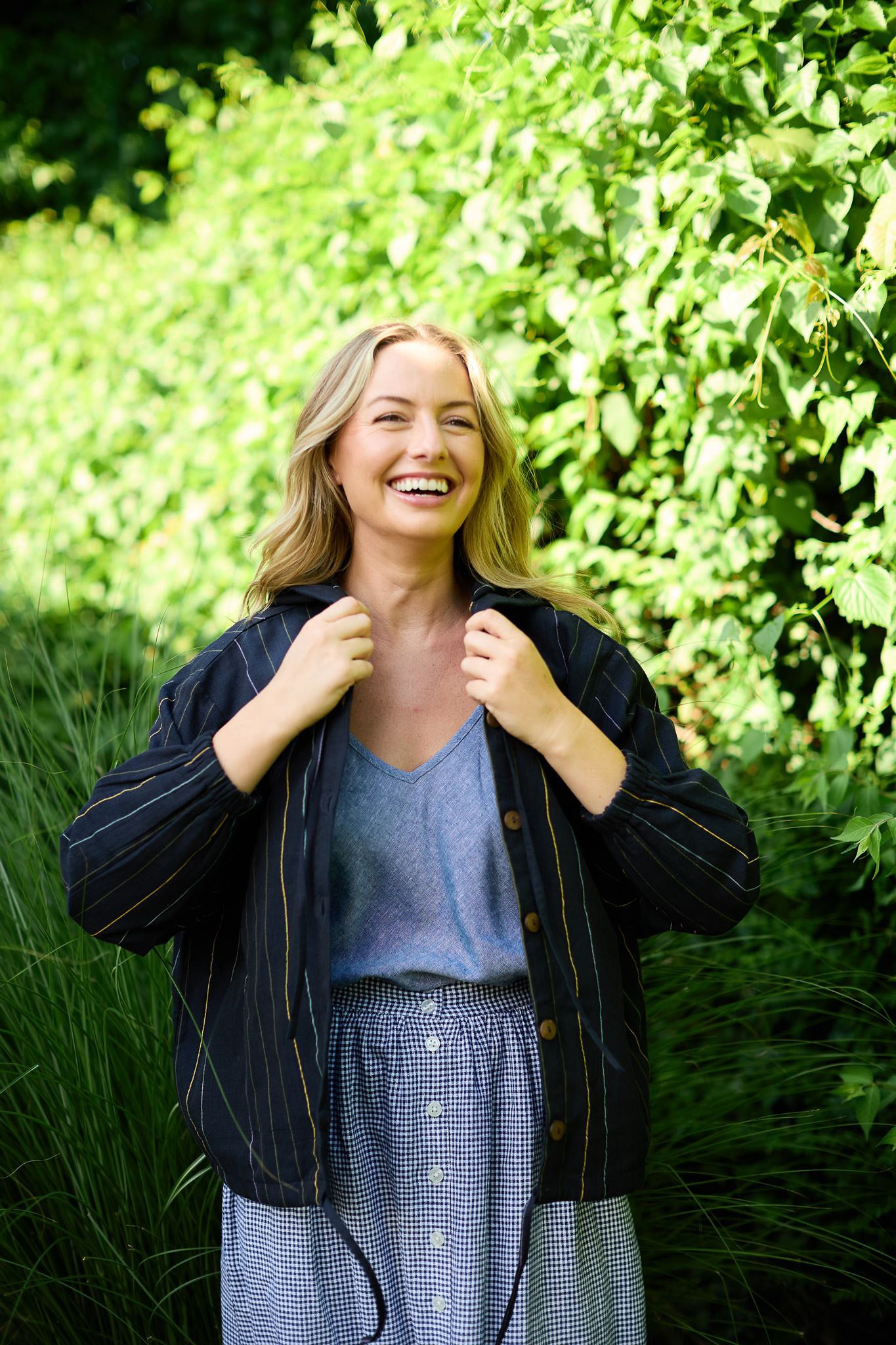 Maria Handwoven Cotton Jacket in Navy Handwoven Cotton