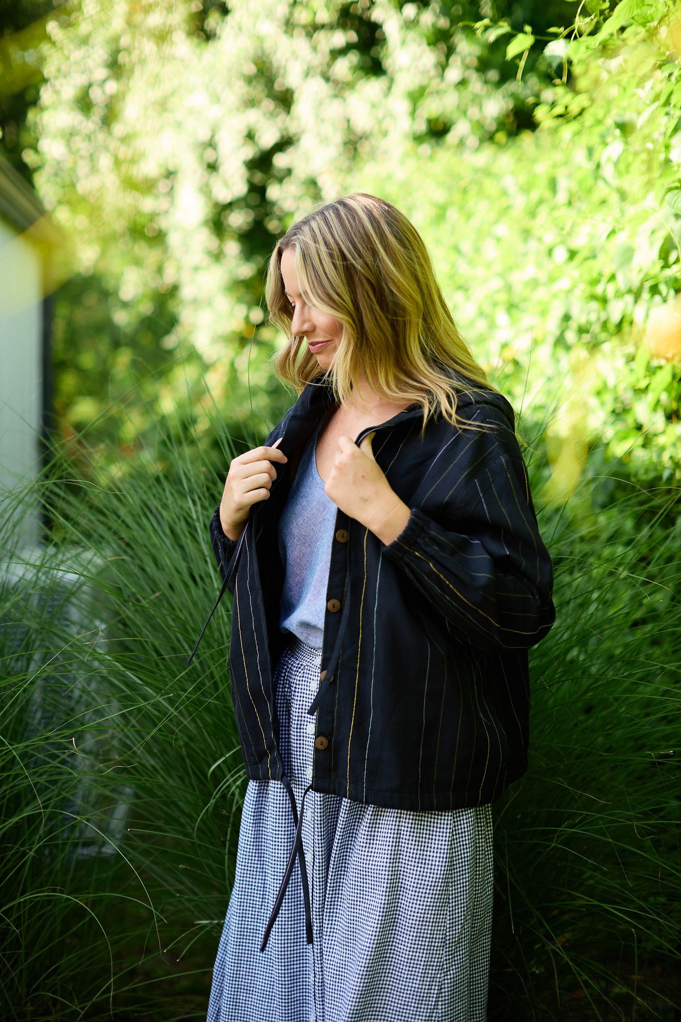 Maria Handwoven Cotton Jacket in Navy Handwoven Cotton