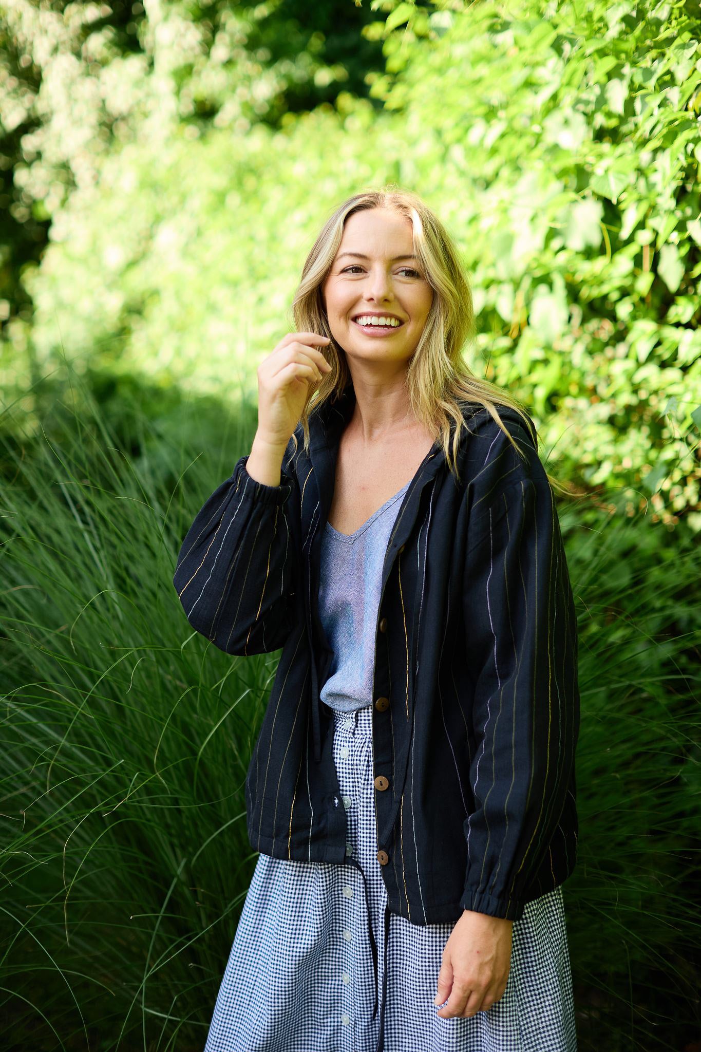Maria Handwoven Cotton Jacket in Navy Handwoven Cotton