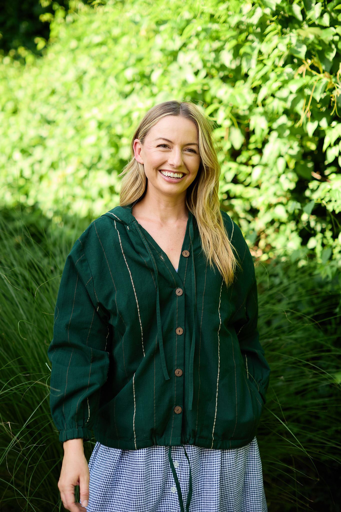 Maria Handwoven Cotton Jacket in Dark Green Handwoven Cotton