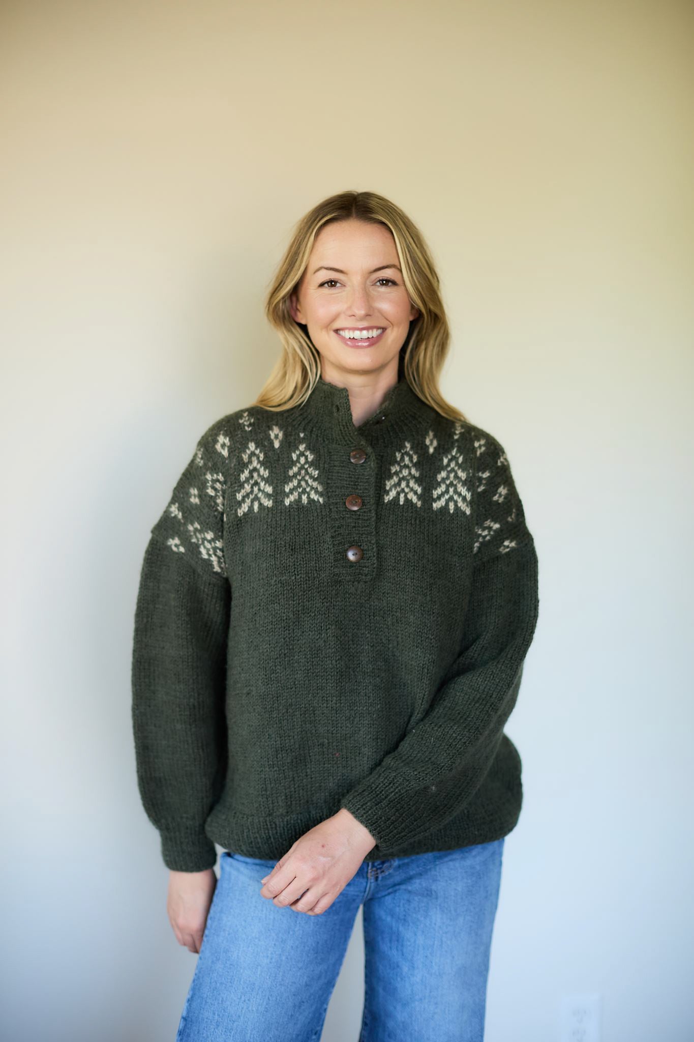 Imogene Oversized Wool Henley in Fern Made to Order