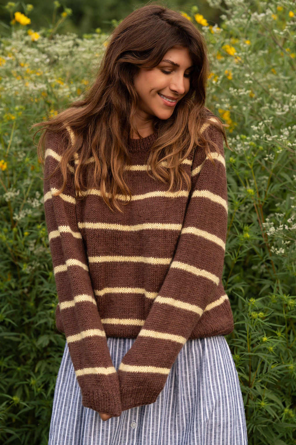 Roslin Wool Pullover in Dusty Plum and Cream Made to Order