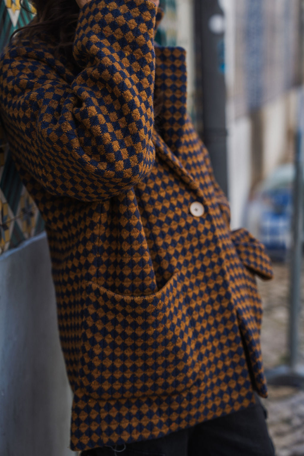 Portuguese Wool Pieper Coat in Brown and Navy Small Check Made to