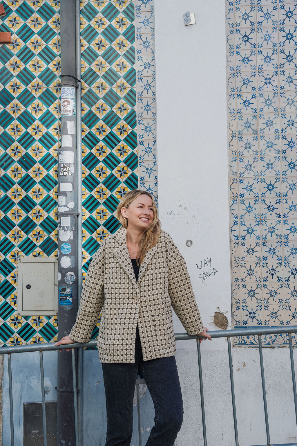 Portuguese Wool Pieper Coat in Brown Vintage Print Made to Order