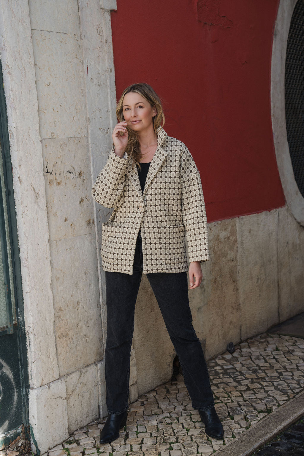 Portuguese Wool Pieper Coat in Brown Vintage Print Made to Order