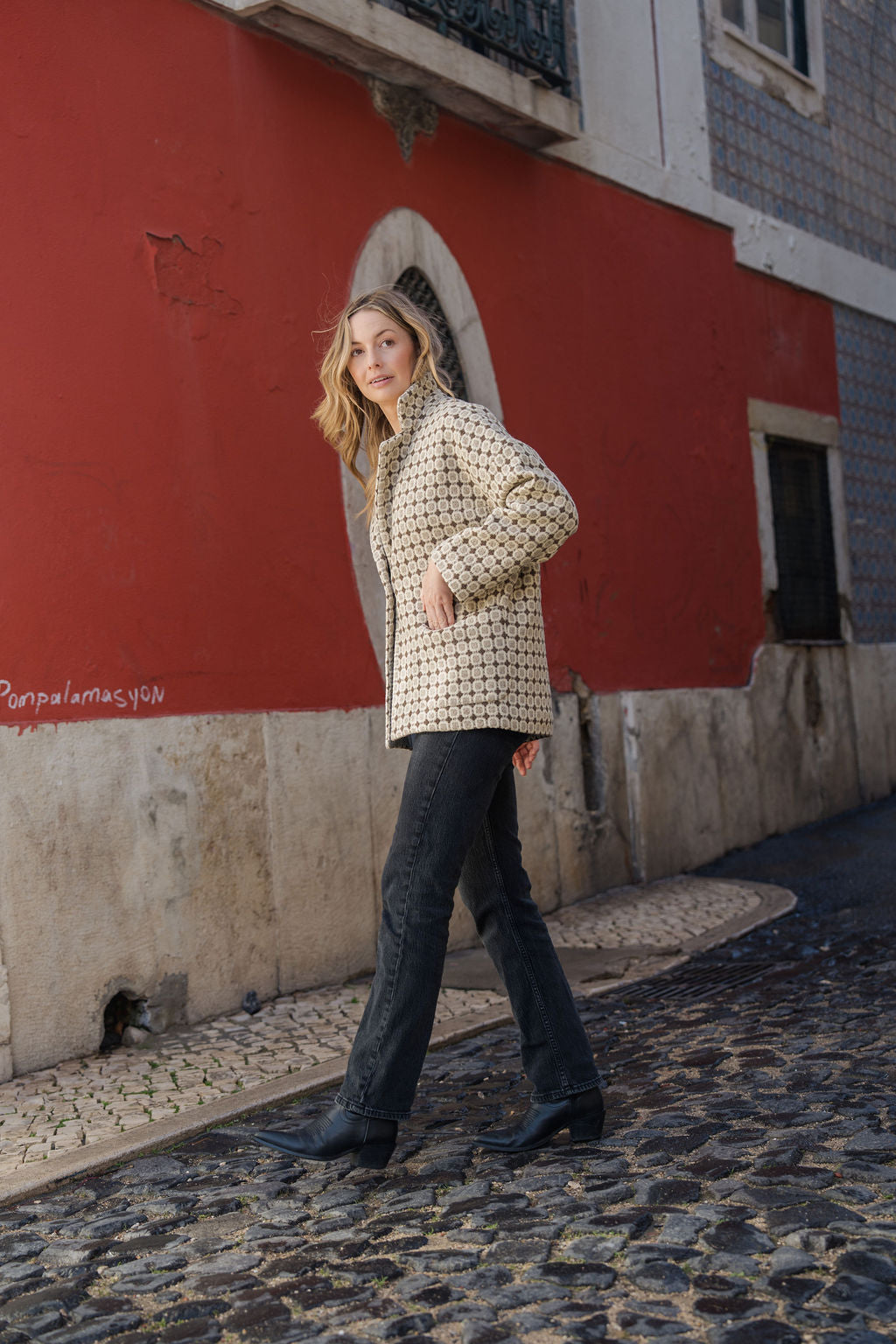 Portuguese Wool Pieper Coat in Brown Vintage Print Made to Order