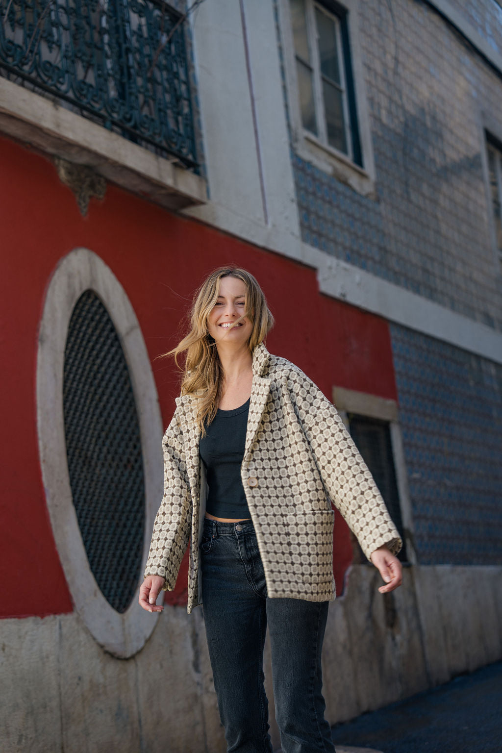 Portuguese Wool Pieper Coat in Brown Vintage Print Made to Order