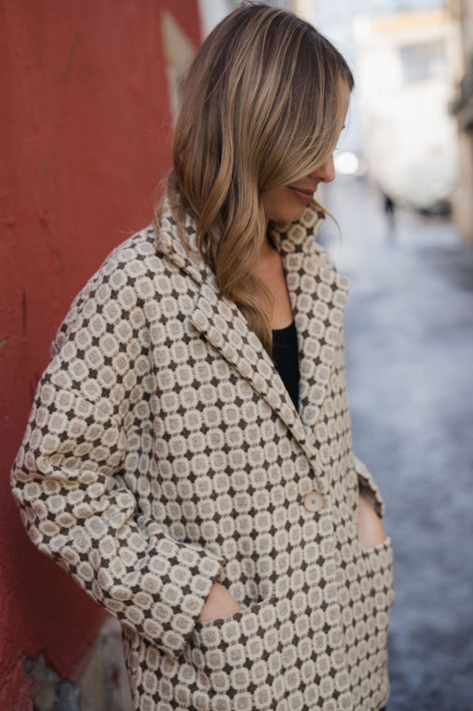 Portuguese Wool Pieper Coat in Brown Vintage Print Made to Order