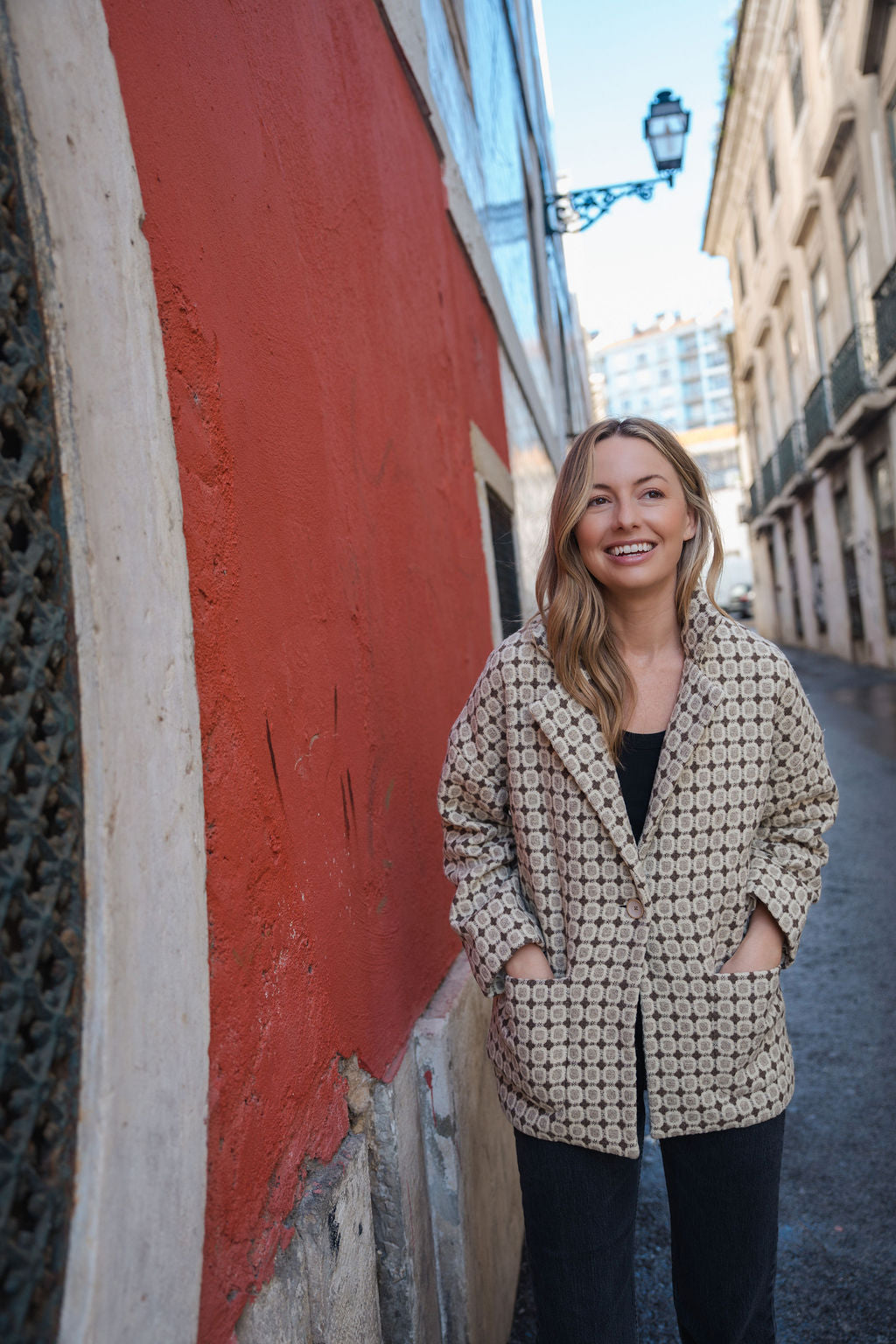 Portuguese Wool Pieper Coat in Brown Vintage Print Made to Order