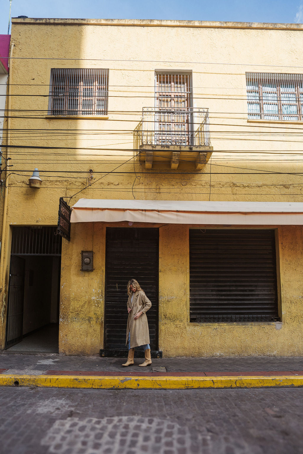 Portuguese Wool Polly Coat in Mustard and Cream Check Made to Order