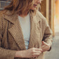 Portuguese Wool Polly Coat in Mustard and Cream Check Made to Order