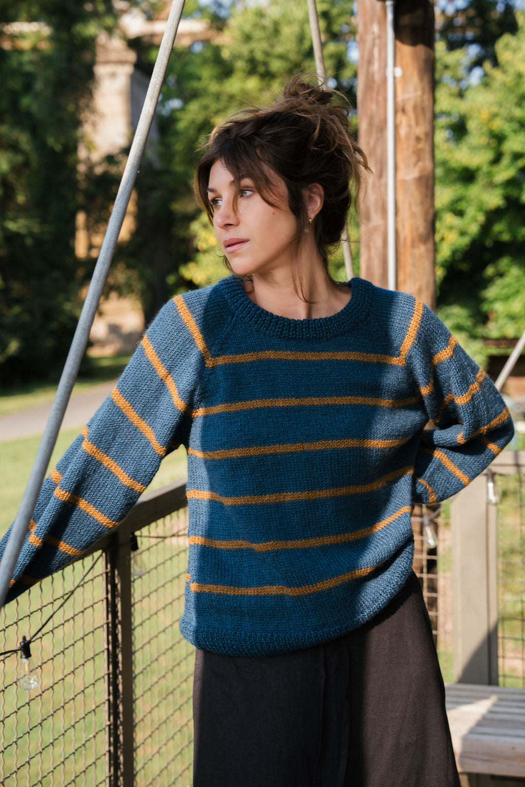 Roslin Wool Pullover in Indigo and Moss Made to Order