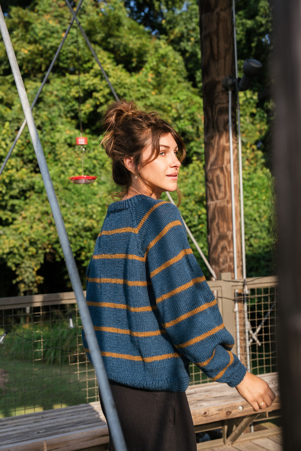 Roslin Wool Pullover in Indigo and Moss Made to Order