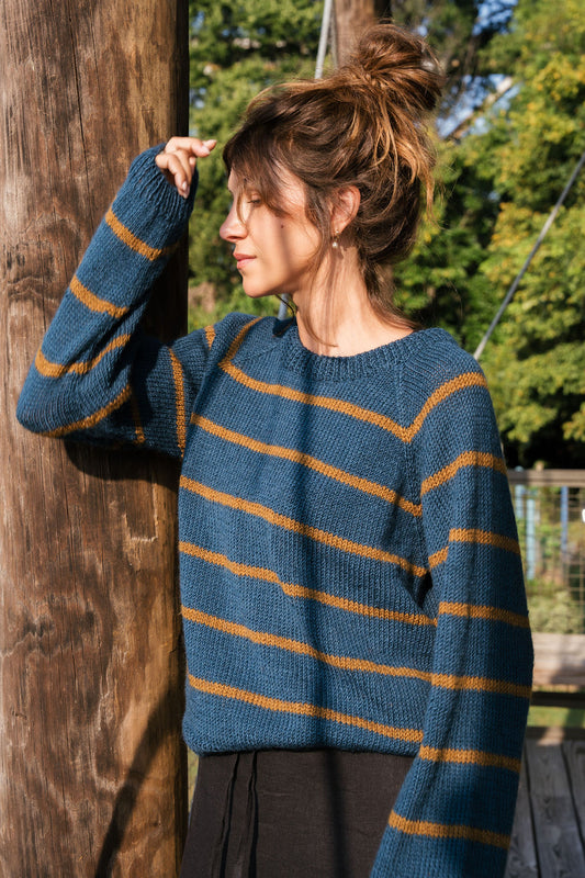 Roslin Wool Pullover in Indigo and Moss Made to Order