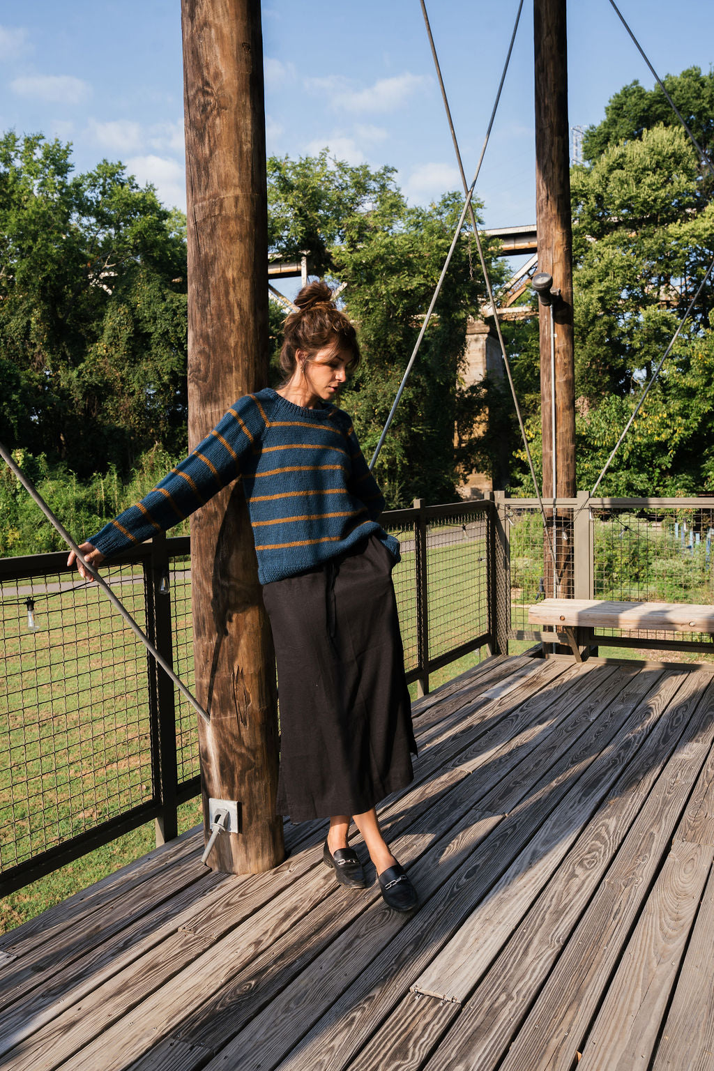 Roslin Wool Pullover in Indigo and Moss Made to Order