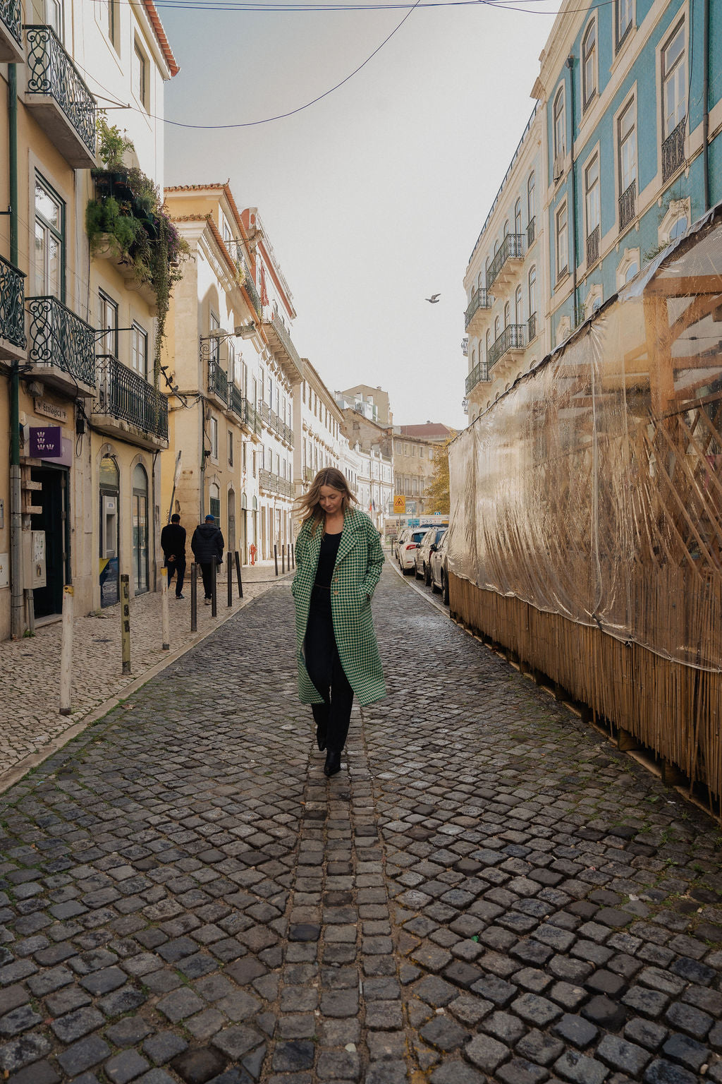 Portuguese Wool Polly Coat in Green and White Check Made to Order