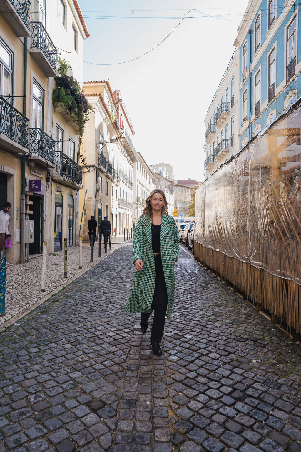 Portuguese Wool Polly Coat in Green and White Check Made to Order
