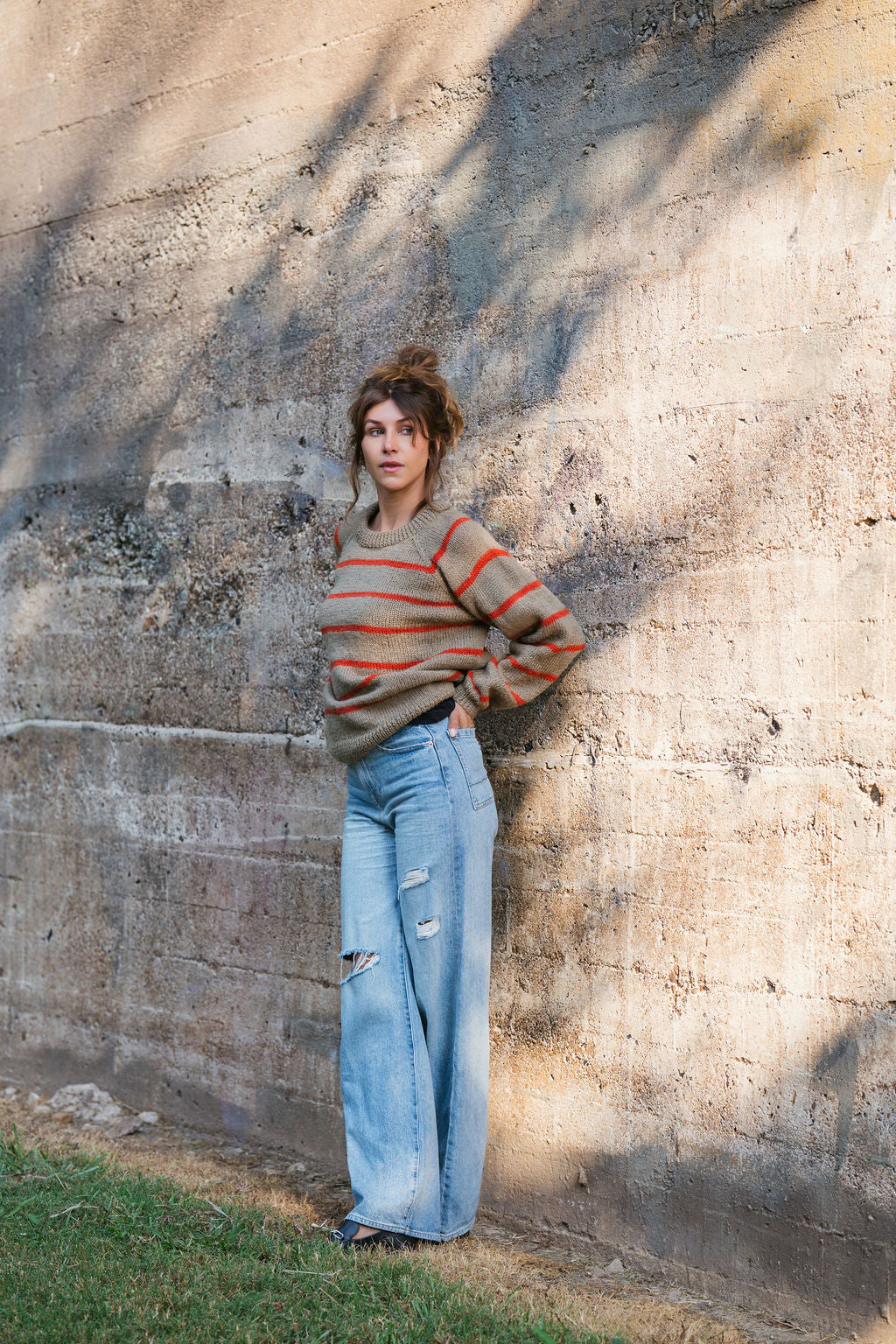 Roslin Wool Pullover in Beige and Orange Made to Order