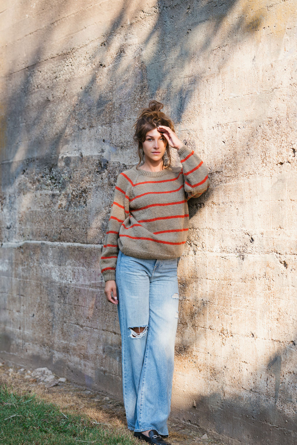 Roslin Wool Pullover in Beige and Orange Made to Order