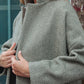 Portuguese Wool Pieper Coat in Teal and Cream Thin Stripe Made to Order