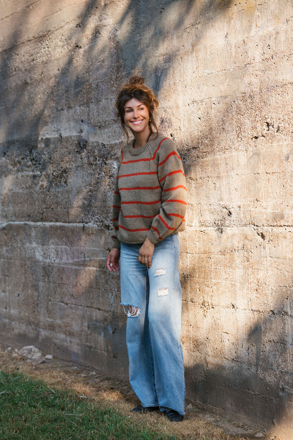 Roslin Wool Pullover in Beige and Orange Made to Order