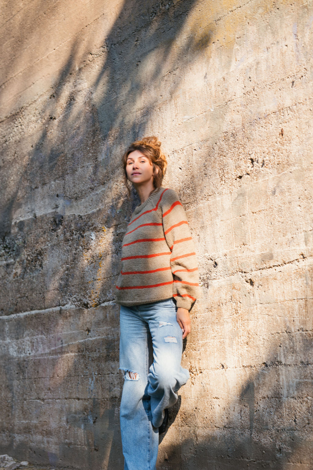 Roslin Wool Pullover in Beige and Orange Made to Order
