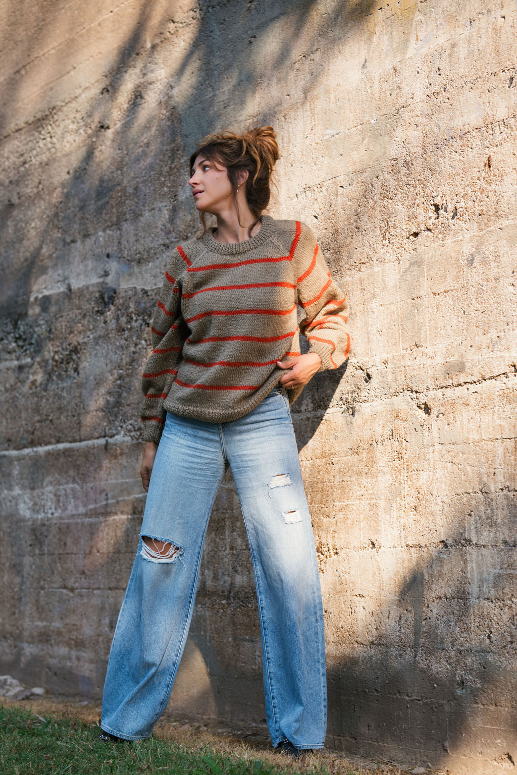 Roslin Wool Pullover in Beige and Orange Made to Order
