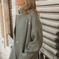 Portuguese Wool Pieper Coat in Teal and Cream Thin Stripe Made to Order