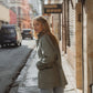 Portuguese Wool Pieper Coat in Teal and Cream Thin Stripe Made to Order