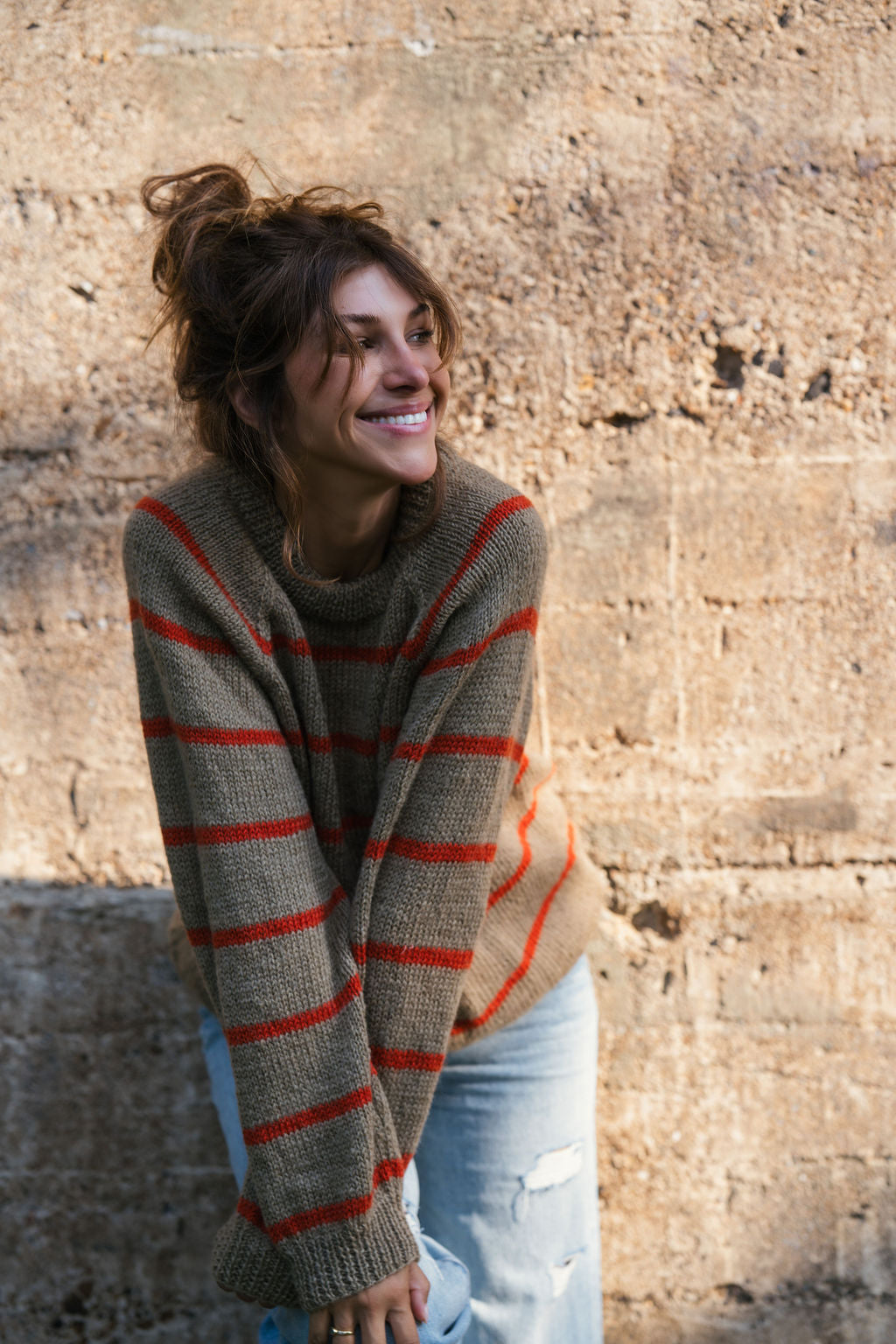 Roslin Wool Pullover in Beige and Orange Made to Order