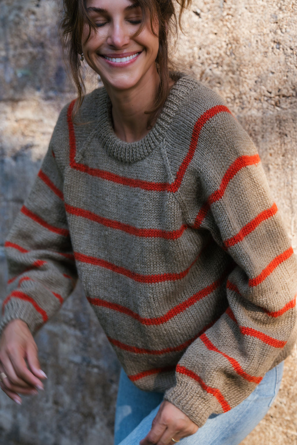 Roslin Wool Pullover in Beige and Orange Made to Order