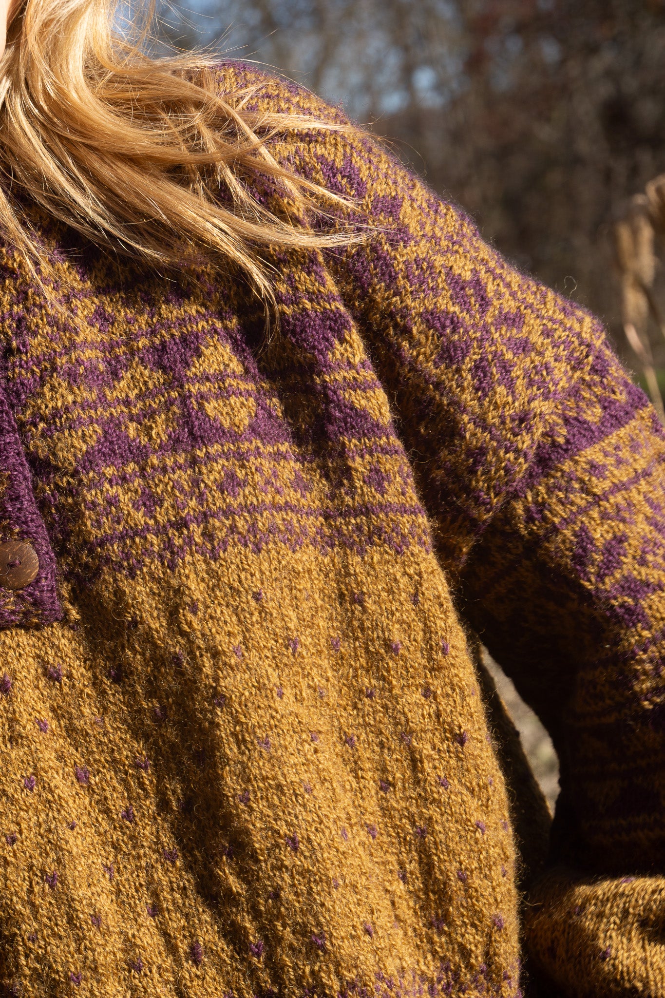 Imogene Oversized Wool Henley in Snowflake Print Made to Order