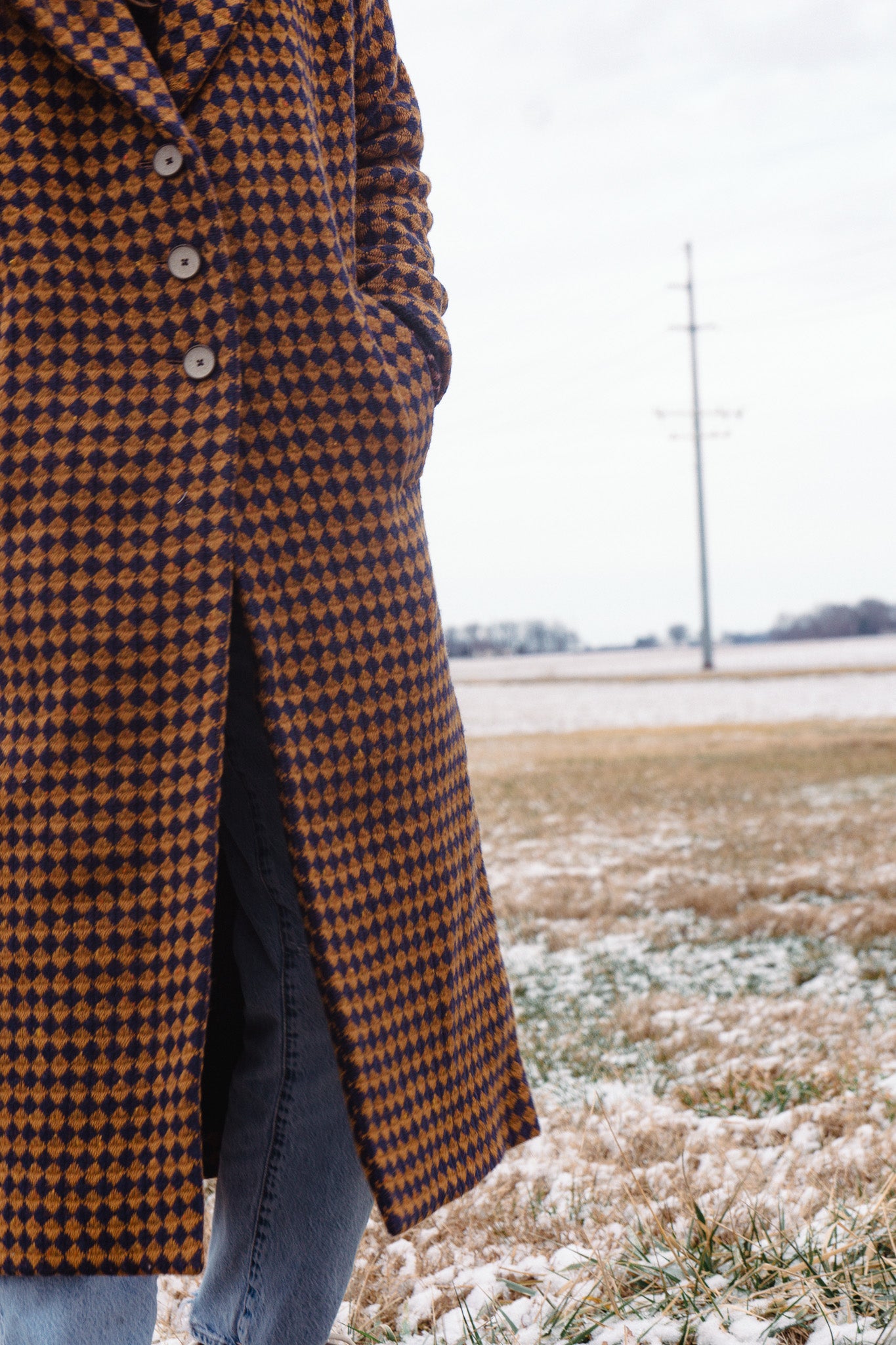 Portuguese Wool Polly Coat in Brown and Navy Check Made to Order