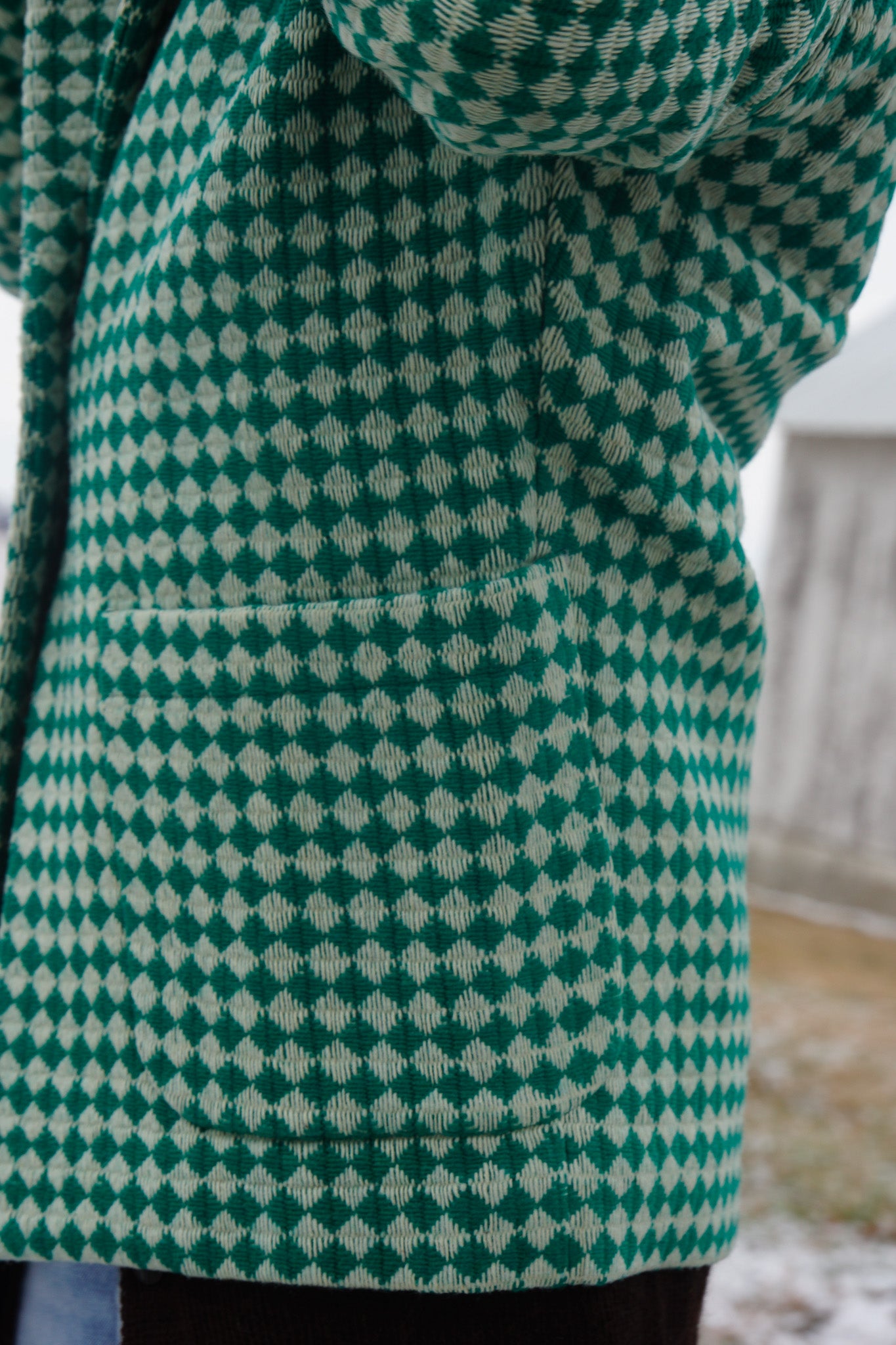 Portuguese Wool Pieper Coat in Green and Cream Check Made to Order