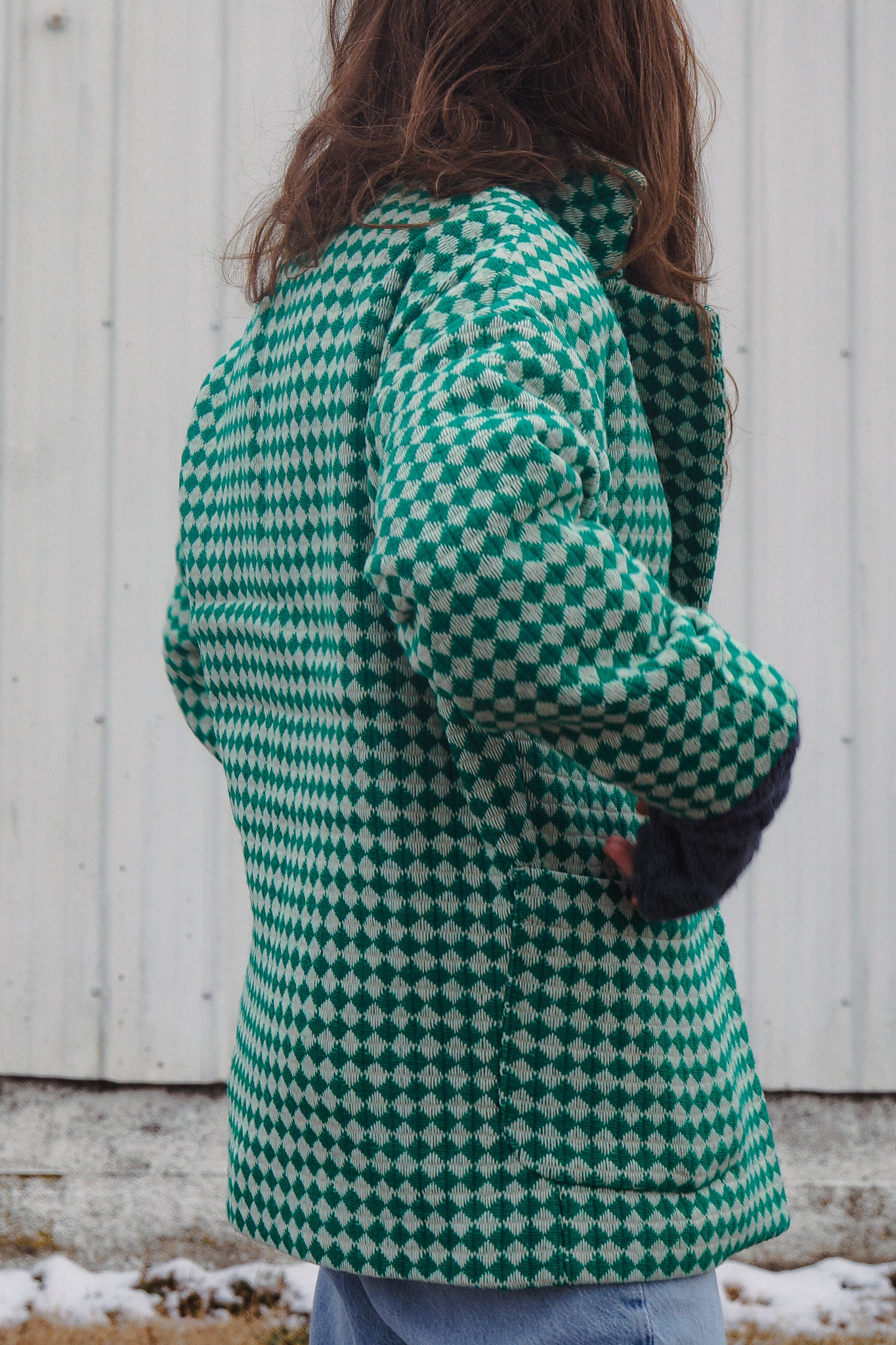 Portuguese Wool Pieper Coat in Green and Cream Check Made to Order